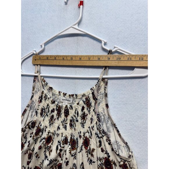 Boho-Style Sleeveless Floral Smocked Tank Top Eyeshadow L Cream/Red Cotton Blend - Picture 6 of 8